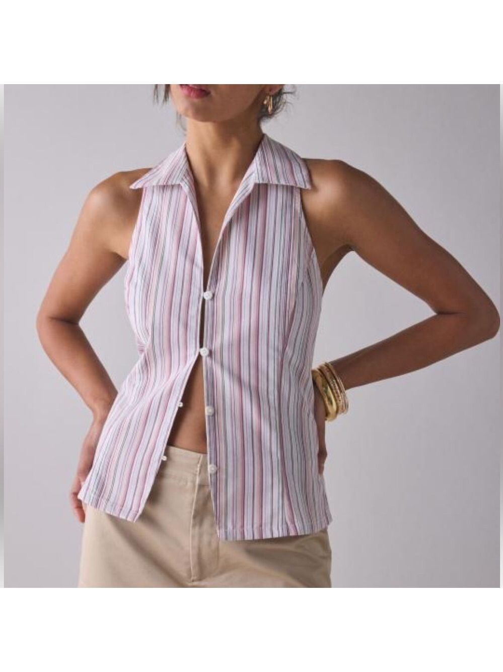 Urban Outfitters Party Girl Cotton-Blend Button Down Sleeveless Shirt NWT
